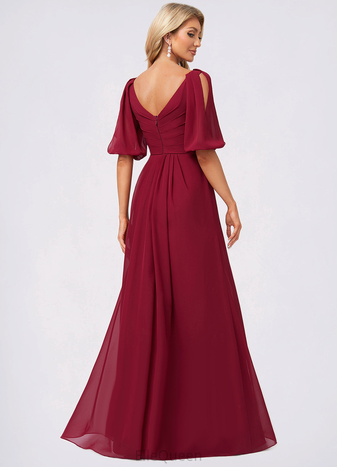 Clara A-line V-Neck Floor-Length Chiffon Bridesmaid Dress DGP0022608