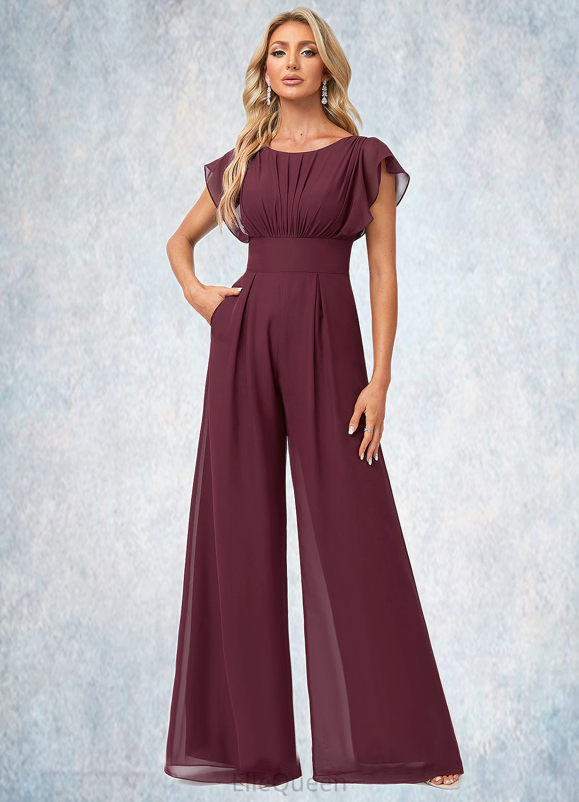 Vera Jumpsuit/Pantsuit Scoop Floor-Length Chiffon Bridesmaid Dress With Ruffle DGP0022610