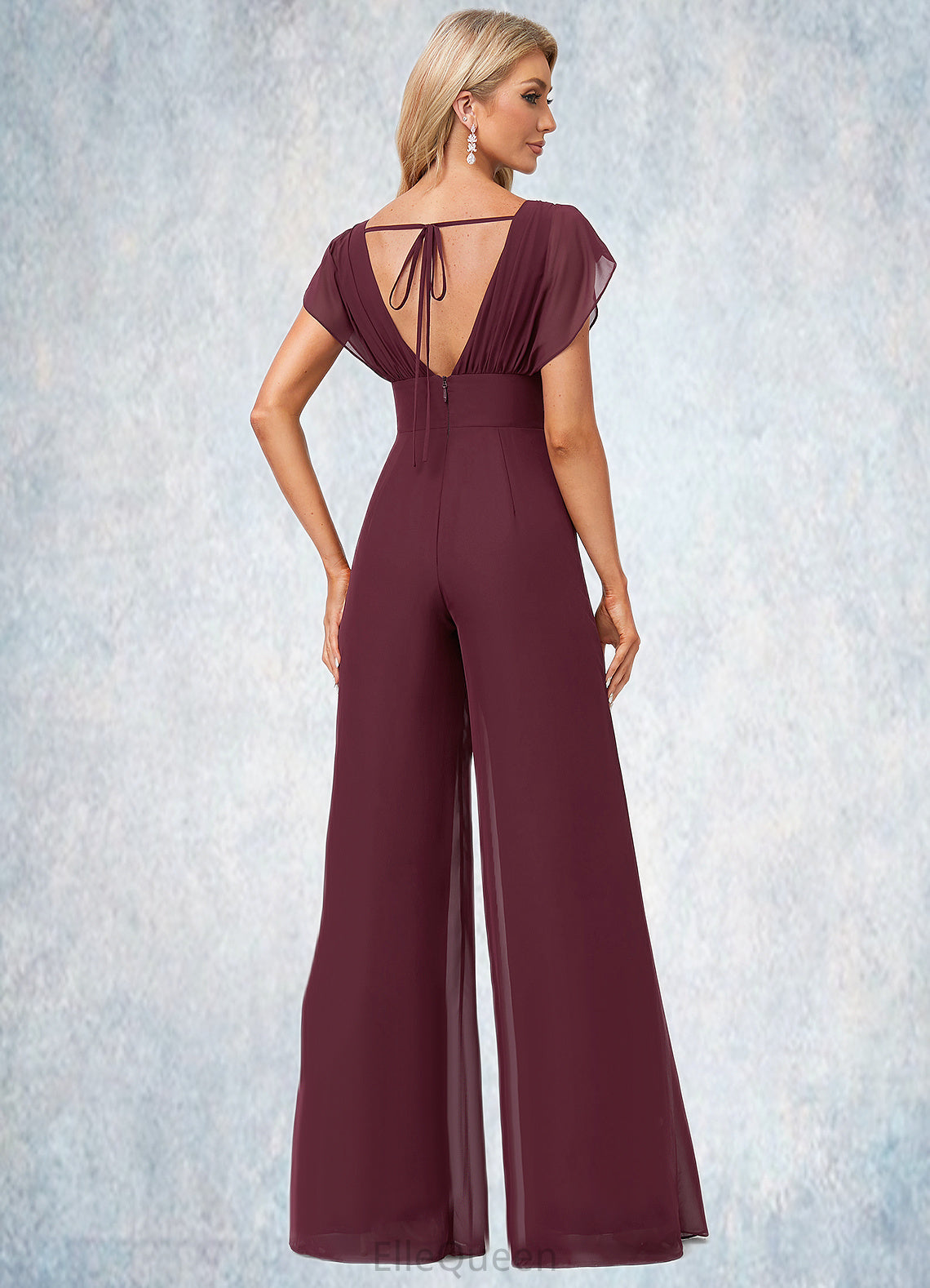 Vera Jumpsuit/Pantsuit Scoop Floor-Length Chiffon Bridesmaid Dress With Ruffle DGP0022610