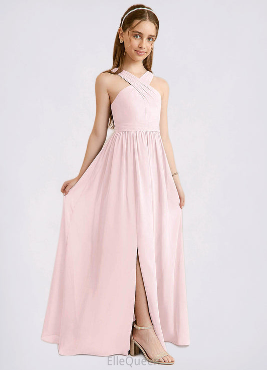 Louisa A-Line Pleated Chiffon Floor-Length Junior Bridesmaid Dress Blushing Pink DGP0022849