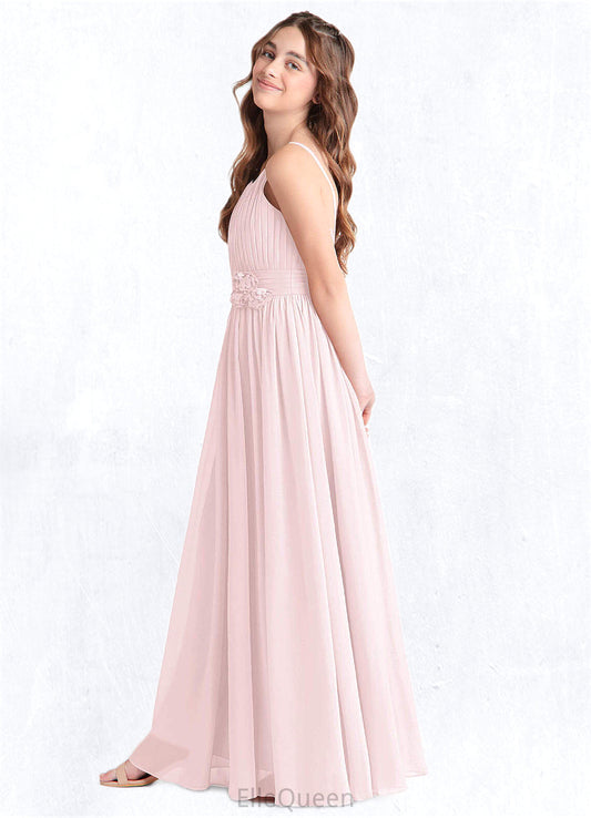 Alisa A-Line Floral Chiffon Floor-Length Junior Bridesmaid Dress Blushing Pink DGP0022851