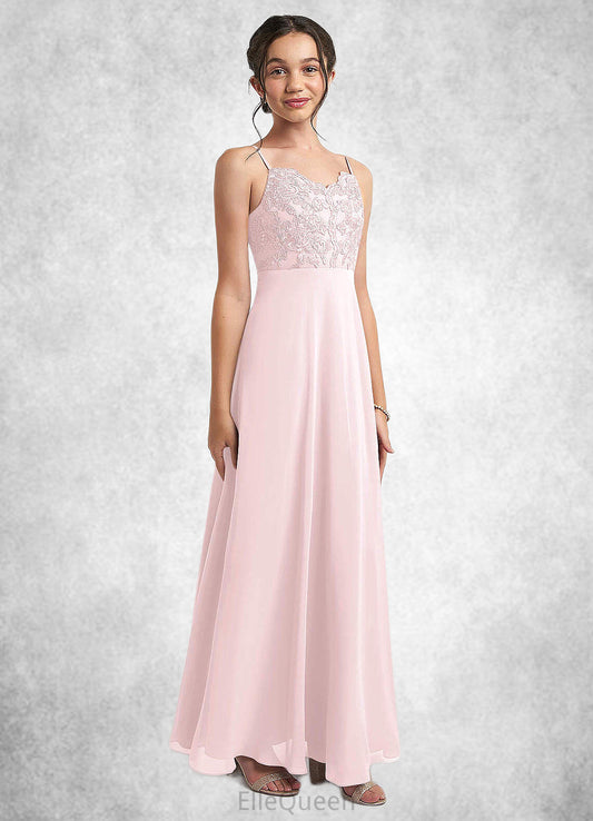 Marina A-Line Lace Chiffon Floor-Length Junior Bridesmaid Dress Blushing Pink DGP0022853