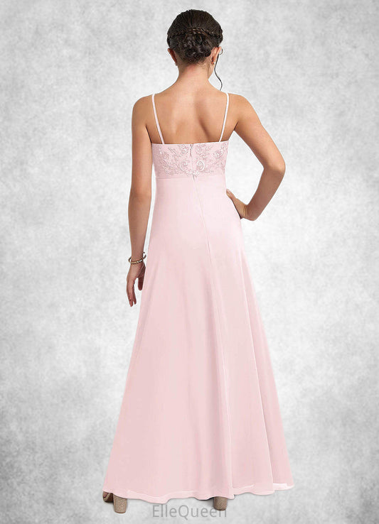 Marina A-Line Lace Chiffon Floor-Length Junior Bridesmaid Dress Blushing Pink DGP0022853