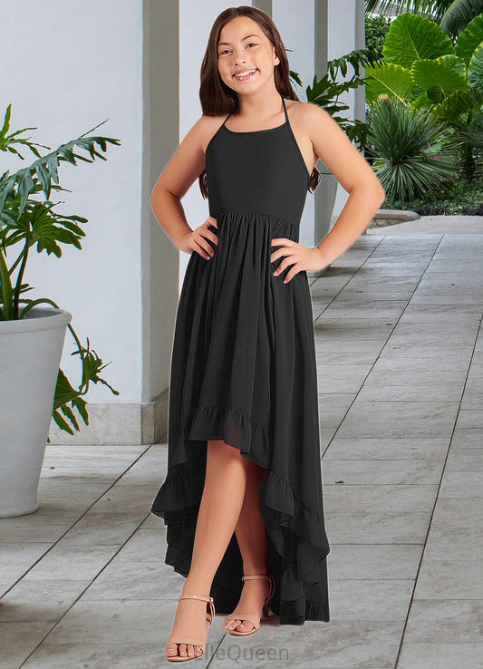 Caylee A-Line Lace Chiffon Asymmetrical Junior Bridesmaid Dress black DGP0022855