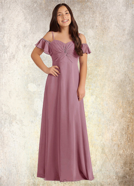 Emelia A-Line Off the Shoulder Chiffon Floor-Length Junior Bridesmaid Dress Vintage Mauve DGP0022859