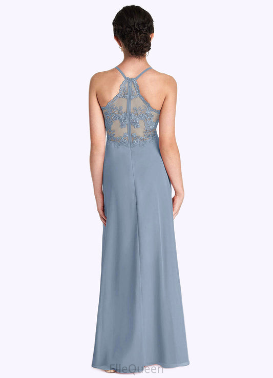 Karen A-Line Lace Chiffon Floor-Length Junior Bridesmaid Dress dusty blue DGP0022860