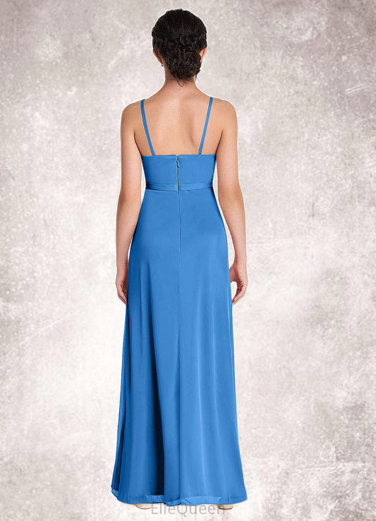 Laney Pleated Mesh Floor-Length Junior Bridesmaid Dress Blue Jay DGP0022861