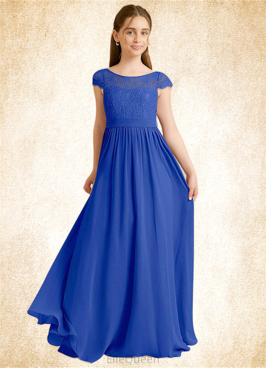 Campbell A-Line Pleated Chiffon Floor-Length Junior Bridesmaid Dress Royal Blue DGP0022863