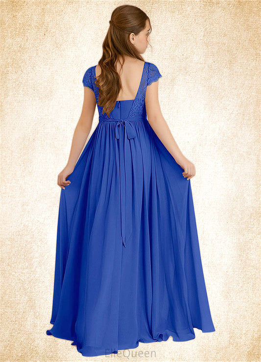 Campbell A-Line Pleated Chiffon Floor-Length Junior Bridesmaid Dress Royal Blue DGP0022863