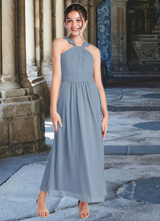 Esther A-Line Pleated Chiffon Ankle-Length Junior Bridesmaid Dress dusty blue DGP0022866