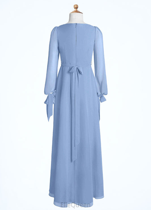 Leticia A-Line Chiffon Floor-Length Junior Bridesmaid Dress with Pockets Steel Blue DGP0022867