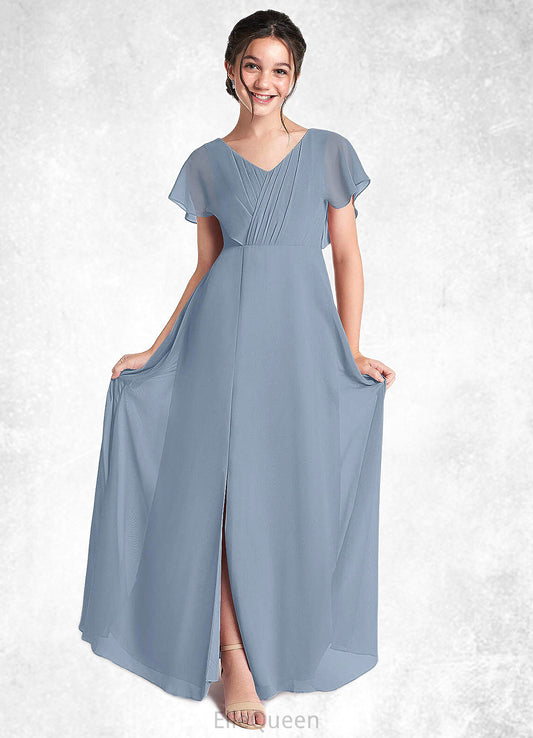 Lilyana A-Line Ruched Chiffon Floor-Length Junior Bridesmaid Dress dusty blue DGP0022872