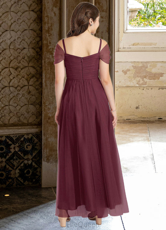 Janice A-Line Off the Shoulder Tulle Floor-Length Junior Bridesmaid Dress Cabernet DGP0022873