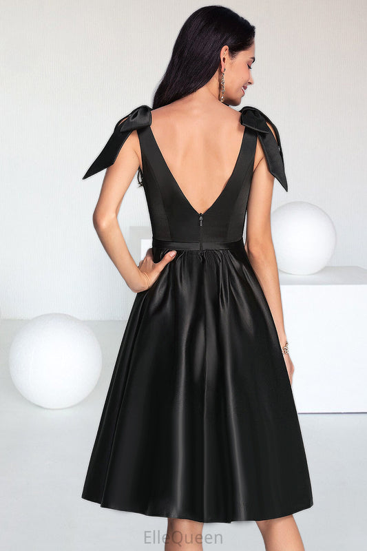 Kallie A-line Square Knee-Length Satin Homecoming Dress With Bow DGP0020556