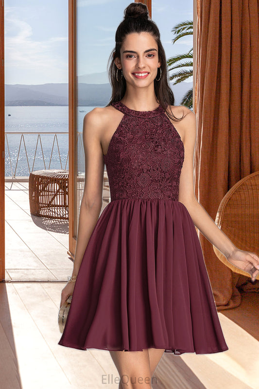 Miranda A-line Scoop Short/Mini Chiffon Lace Homecoming Dress DGP0020555