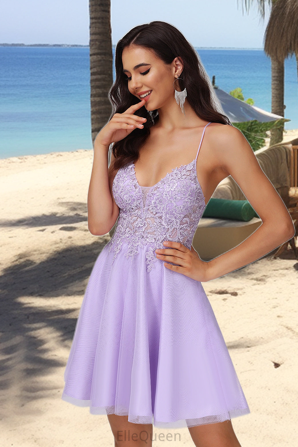 Zariah A-line V-Neck Short/Mini Lace Tulle Homecoming Dress With Beading DGP0020501