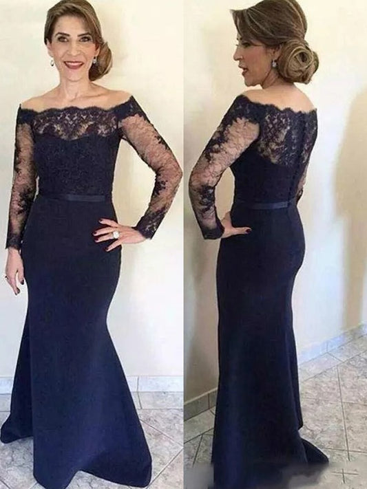 Dahlia Trumpet/Mermaid Stretch Crepe Lace Off-the-Shoulder Long Sleeves Floor-Length Mother of the Bride Dresses DGP0020321