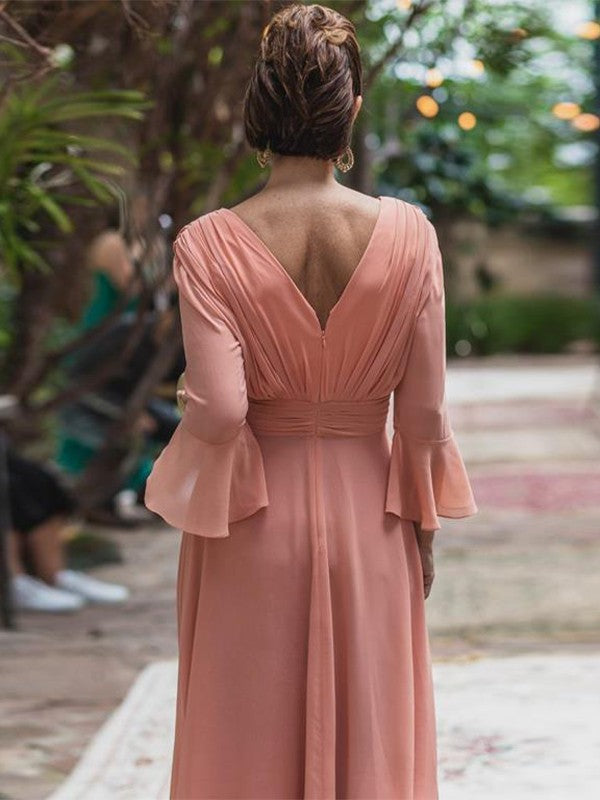 Sofia A-Line/Princess Chiffon Ruffles V-neck Long Sleeves Floor-Length Mother of the Bride Dresses DGP0020384