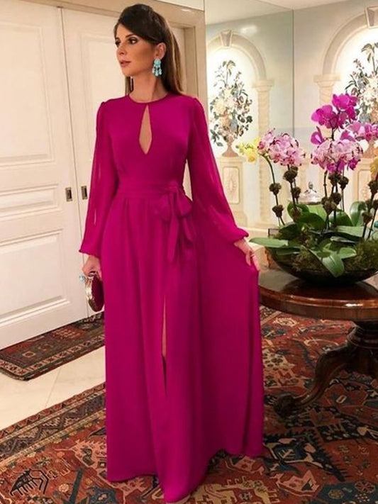 Juliana A-Line/Princess Chiffon Ruched Scoop Long Sleeves Floor-Length Mother of the Bride Dresses DGP0020417