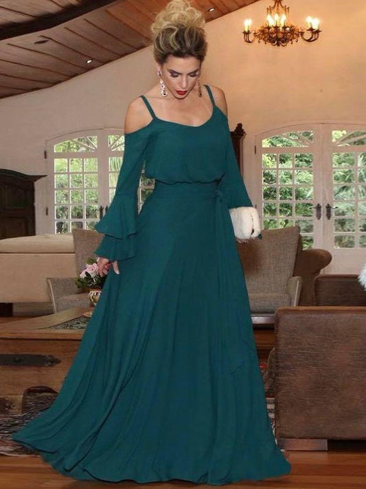 Chaya A-Line/Princess Chiffon Ruffles Square Long Sleeves Floor-Length Mother of the Bride Dresses DGP0020433