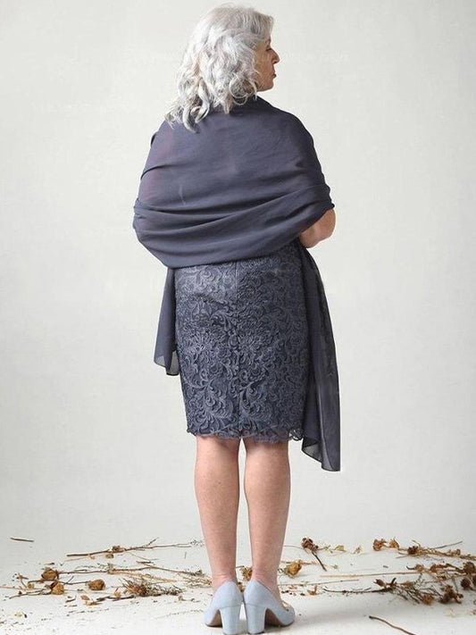 Sloane Sheath/Column Chiffon Lace Scoop Sleeveless Knee-Length Mother of the Bride Dresses DGP0020446