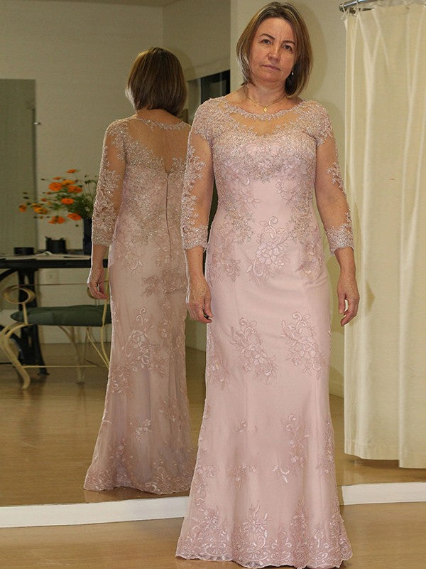 Savannah Sheath/Column Lace Applique Scoop Long Sleeves Floor-Length Plus Size Mother of the Bride Dresses DGP0020449