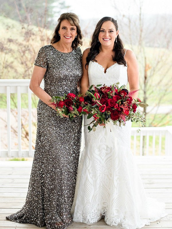 Marianna Sheath/Column Sequins Scoop Short Sleeves Sweep/Brush Train Mother of the Bride Dresses DGP0020456