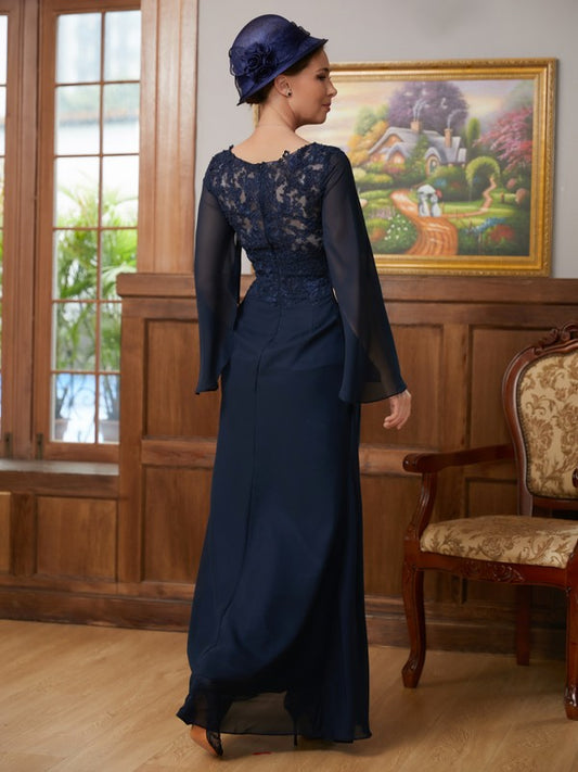 Peyton A-Line/Princess Chiffon Applique V-neck Long Sleeves Floor-Length Mother of the Bride Dresses DGP0020335