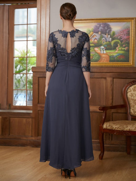 Prudence A-Line/Princess Chiffon Applique Scoop 3/4 Sleeves Asymmetrical Mother of the Bride Dresses DGP0020346