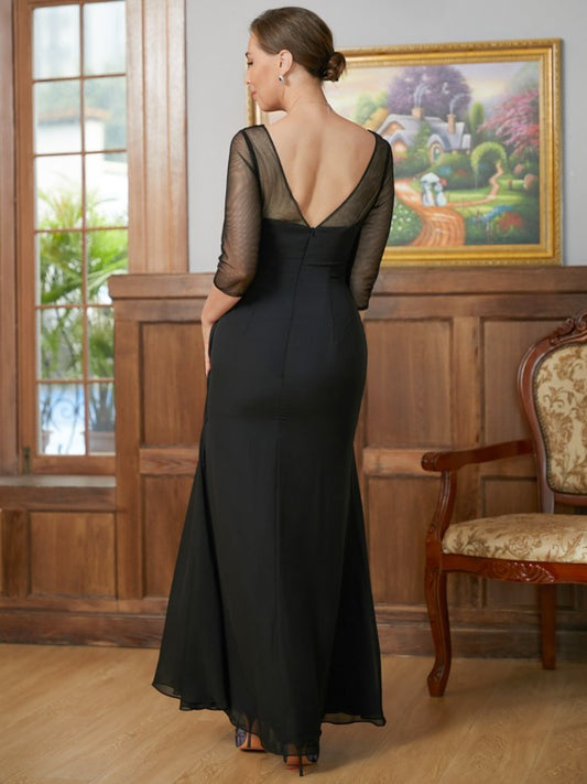 Mariela A-Line/Princess Chiffon Ruched Scoop 3/4 Sleeves Floor-Length Mother of the Bride Dresses DGP0020336