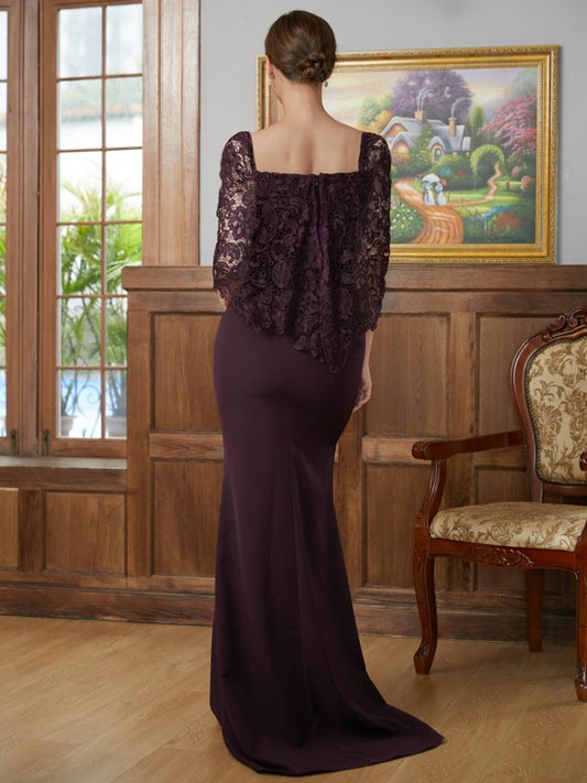 Rachael Sheath/Column Stretch Crepe Lace Square 1/2 Sleeves Sweep/Brush Train Mother of the Bride Dresses DGP0020329