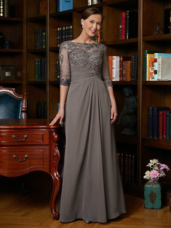 Harmony A-Line/Princess Chiffon Applique Scoop 3/4 Sleeves Floor-Length Mother of the Bride Dresses DGP0020303