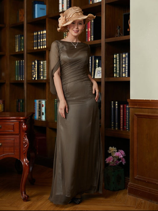 Shyann Sheath/Column 30D Chiffon Ruched Scoop Short Sleeves Floor-Length Mother of the Bride Dresses DGP0020340