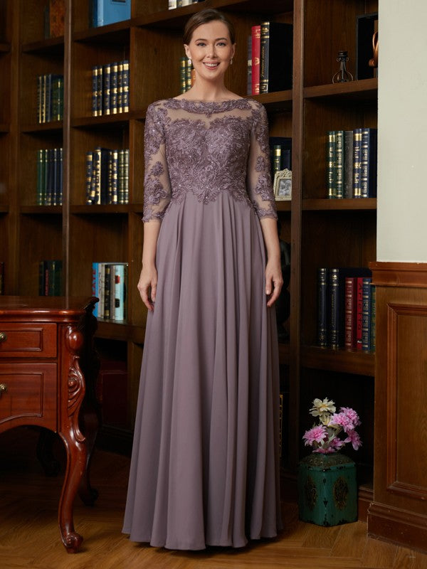 Corinne A-Line/Princess Chiffon Lace Scoop 3/4 Sleeves Floor-Length Mother of the Bride Dresses DGP0020301