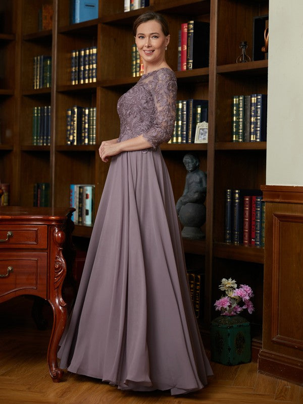 Corinne A-Line/Princess Chiffon Lace Scoop 3/4 Sleeves Floor-Length Mother of the Bride Dresses DGP0020301