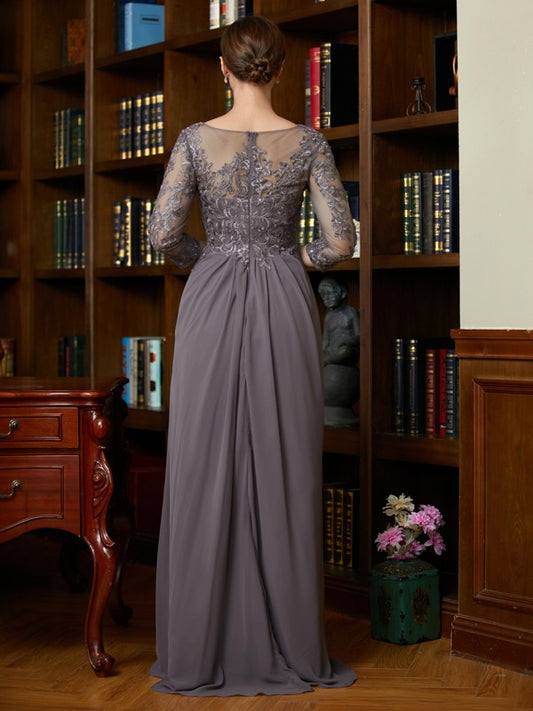 Elisa A-Line/Princess Chiffon Lace Scoop 3/4 Sleeves Floor-Length Mother of the Bride Dresses DGP0020341
