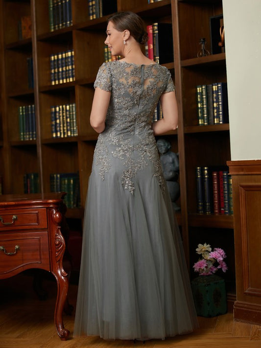Linda A-Line/Princess Tulle Lace Scoop Short Sleeves Floor-Length Mother of the Bride Dresses DGP0020310