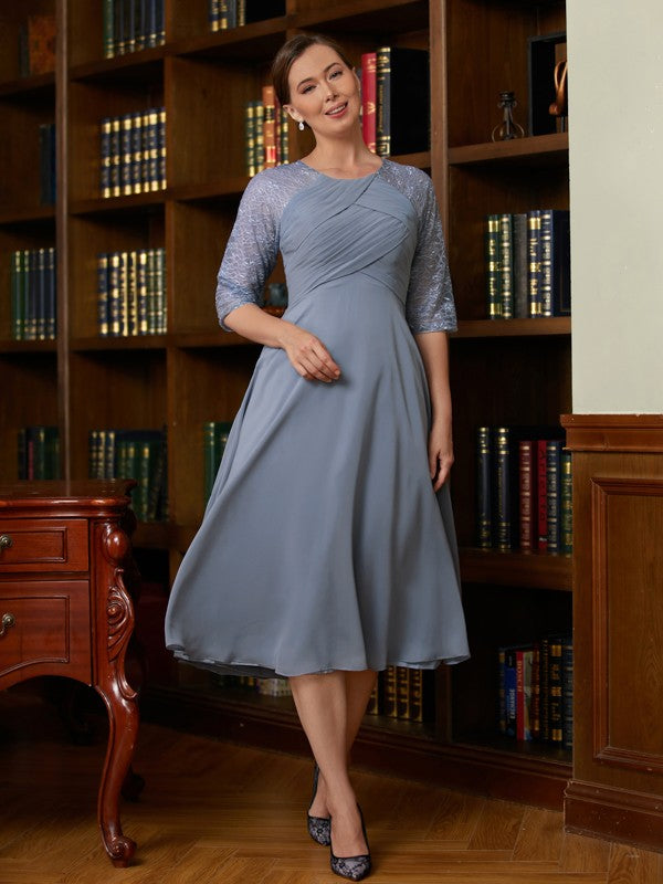Mia A-Line/Princess Chiffon Lace Scoop 1/2 Sleeves Tea-Length Mother of the Bride Dresses DGP0020356