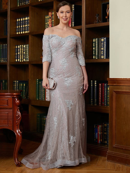 Shannon Sheath/Column Lace Applique Off-the-Shoulder 3/4 Sleeves Sweep/Brush Train Mother of the Bride Dresses DGP0020331