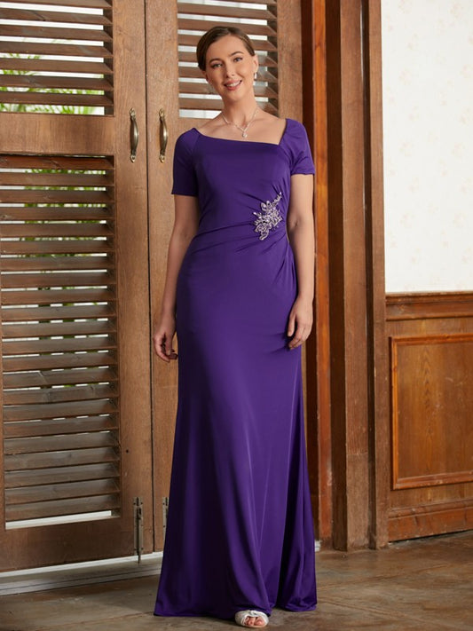 Ariana Sheath/Column Jersey Beading Square Short Sleeves Floor-Length Mother of the Bride Dresses DGP0020333