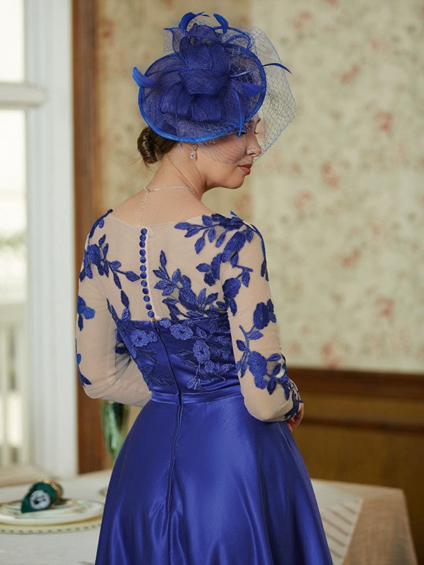 Rebekah A-Line/Princess Satin Applique V-neck Long Sleeves Floor-Length Mother of the Bride Dresses DGP0020358