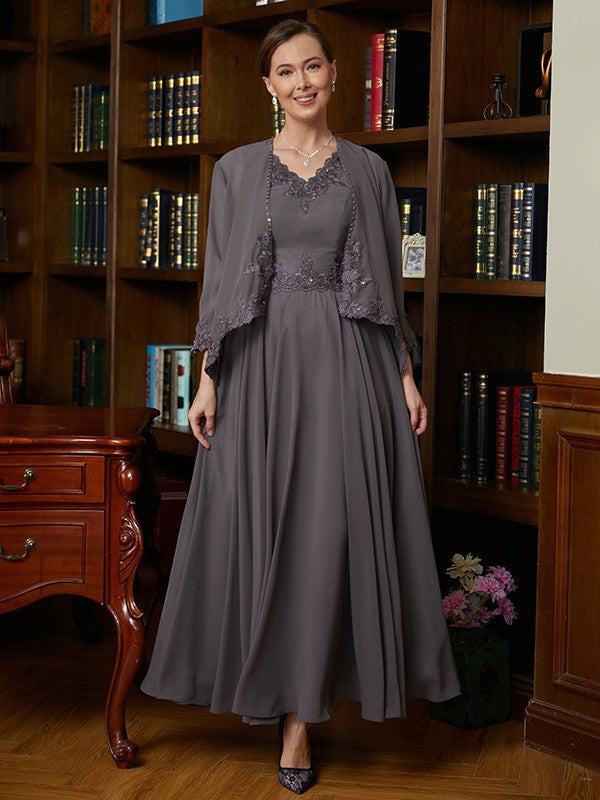 Mandy A-Line/Princess Chiffon Applique V-neck Sleeveless Ankle-Length Mother of the Bride Dresses DGP0020365