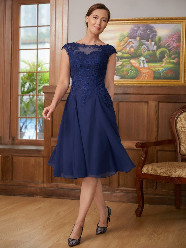 Stella A-Line/Princess Chiffon Lace Scoop Sleeveless Knee-Length Mother of the Bride Dresses DGP0020368