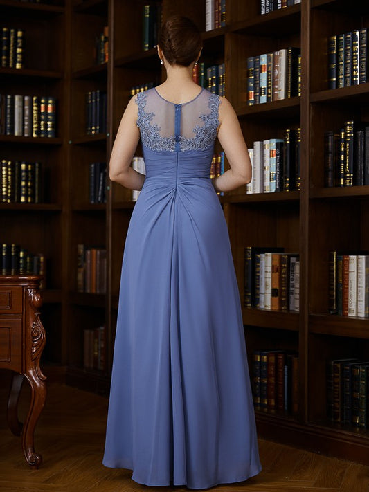 Claire A-Line/Princess Chiffon Applique Scoop Sleeveless Asymmetrical Mother of the Bride Dresses DGP0020257
