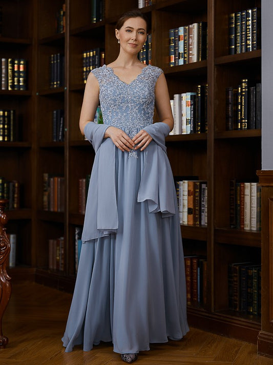 Christina A-Line/Princess Chiffon Applique V-neck Sleeveless Floor-Length Mother of the Bride Dresses DGP0020259