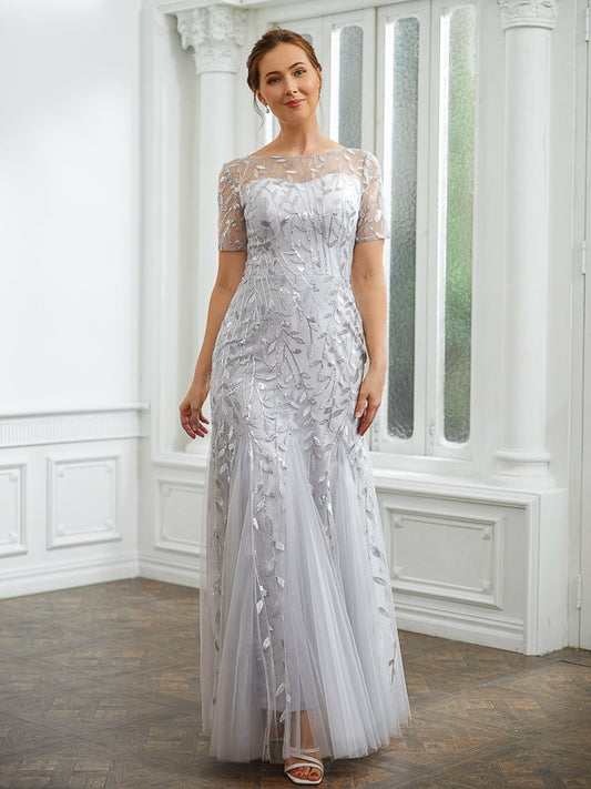 Lillie A-Line/Princess Tulle Ruched Bateau Short Sleeves Ankle-Length Mother of the Bride Dresses DGP0020261