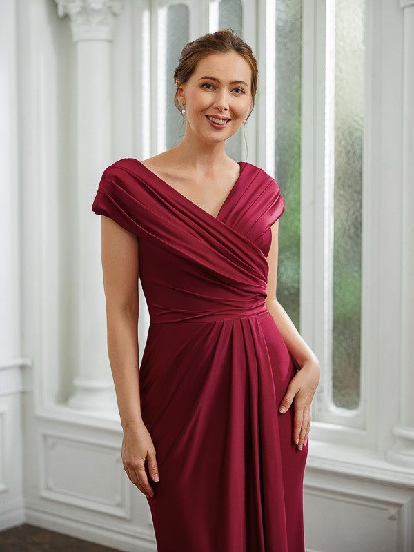 Kyleigh Sheath/Column Jersey Ruched V-neck Short Sleeves Floor-Length Mother of the Bride Dresses DGP0020252