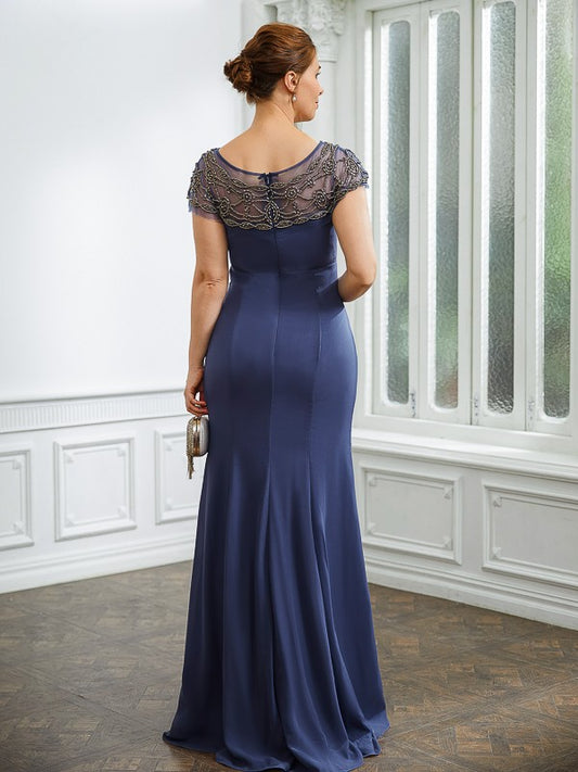 Gina Sheath/Column Chiffon Beading Bateau Short Sleeves Floor-Length Mother of the Bride Dresses DGP0020253