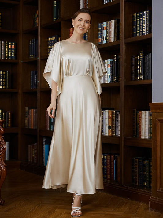 Christina A-Line/Princess Silk like Satin Ruched Scoop 1/2 Sleeves Ankle-Length Mother of the Bride Dresses DGP0020243