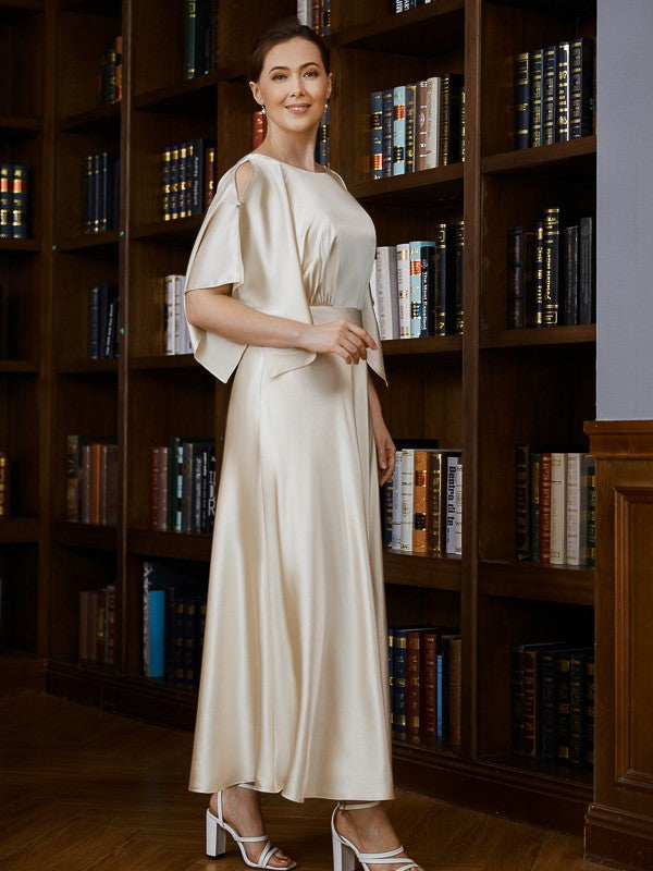 Christina A-Line/Princess Silk like Satin Ruched Scoop 1/2 Sleeves Ankle-Length Mother of the Bride Dresses DGP0020243
